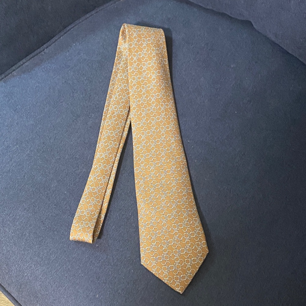 Hermes Mustard Geometric Silk Tie